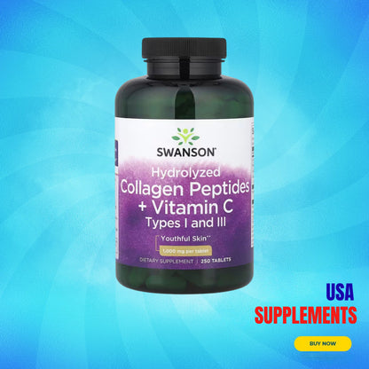 USA Supplements | Swanson, Hydrolyzed Collagen Peptides + Vitamin C ( Skin health )