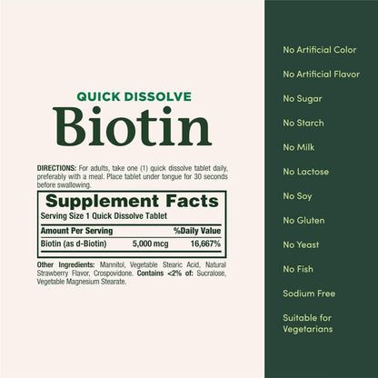 USA Supplements | Nature's Bounty, Biotin, 60 Quick Dissolve Tablets ( Supports Hair, Skin & Nails )