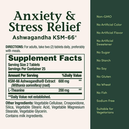 USA Supplements | Nature's Bounty, Anxiety & Stress Relief, 50 Tablets ( Stress & Anxiety Support )