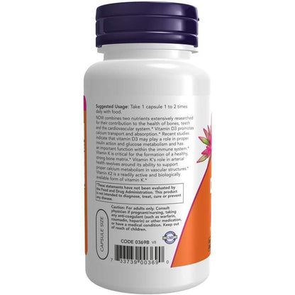USA Supplements | NOW Foods, Vitamin D3 & K2, 120 Capsules ( Supports Bone Health )
