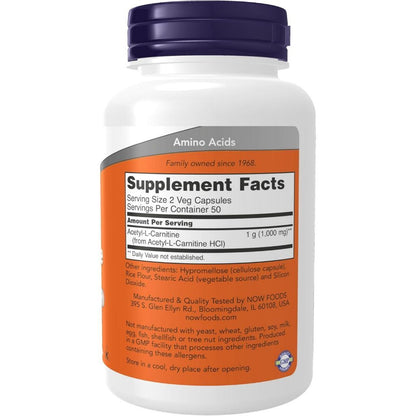 USA Supplements | NOW Foods, Acetyl-L-Carnitine, 500 mg, 100 Veg Caps ( Supports Brain Function )