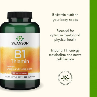 HealthilyYou | Swanson, B1, Thiamin, 100 mg, 250 Capsules Energy and Metabolism Support
