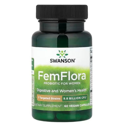 HealthilyYou | Swanson, FemFlora, Probiotic For Women, 9.8 billion CFU, 60 Vegan Capsules Digestive