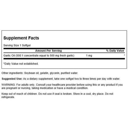 Healthily You | Swanson, Garlic Oil Concentrate, 500 mg, 250 Softgels Cardiovascular Health