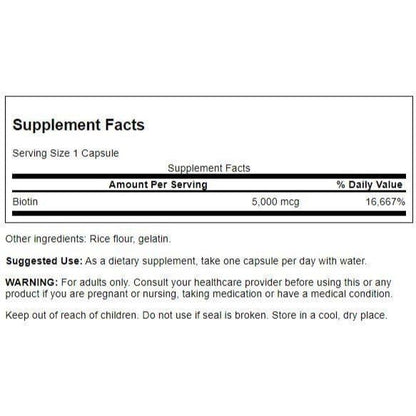 Healthily You | Swanson, Biotin, 5,000 mcg, 30 & 100 Capsules, Nourishes Hair, Skin and Nails