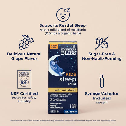 LittleSunshine | Mommy's Bliss, Kids Sleep Liquid with Melatonin, Age 3 Years+, Natural Grape,