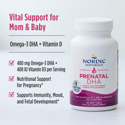 LittleSunshine | Nordic Naturals, Prenatal DHA, 830 mg Omega-3s + 400 IU Vitamin D3 Per 2 Soft Gels