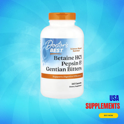 USA Supplements | Doctor's Best, Betaine HCl Pepsin & Gentian Bitters ( Enhances Protein Digestion )
