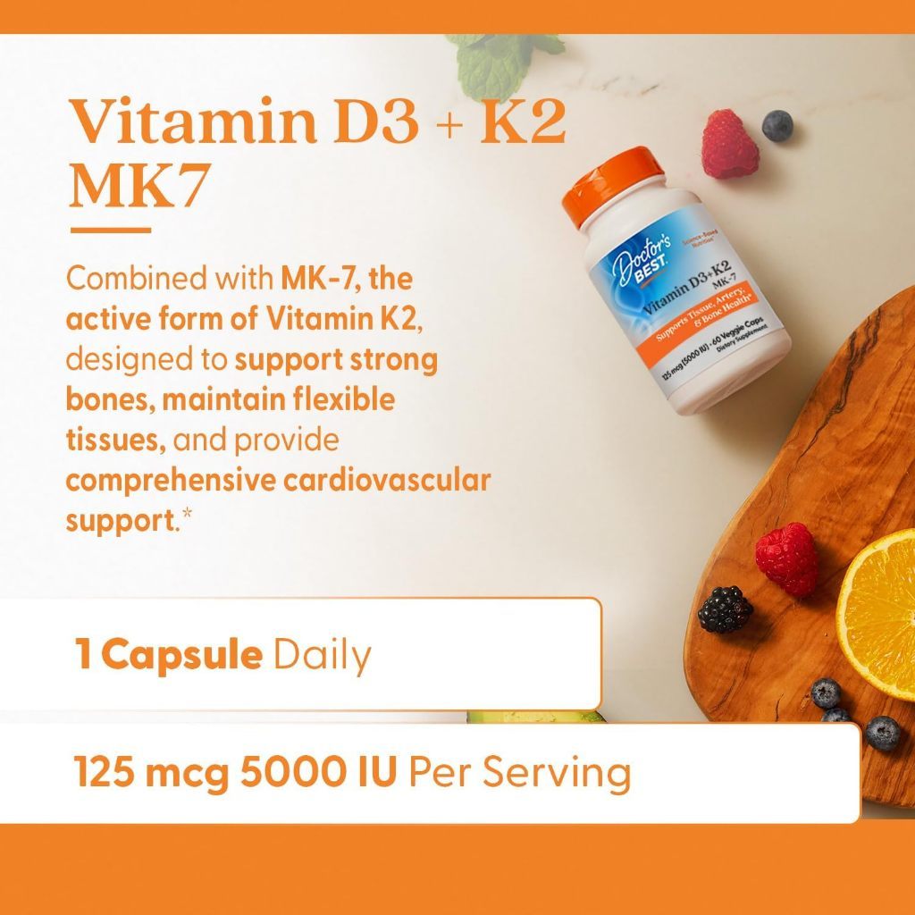 USA Supplements | Doctor's Best, Vitamin D3 + K2, MK-7, 60 Veggie Caps ( Supports Strong Bones )