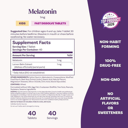 USA Supplements | Natrol, Kids, Melatonin, Ages 4+, Strawberry, 40 Tablets ( Fall Asleep Faster )