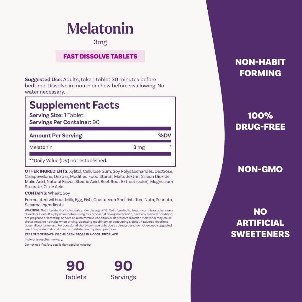 USA Supplements | Natrol, Melatonin, Fast Dissolve, Strawberry, 3 mg, 90 Tablets ( Sleep Support )