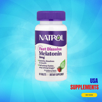 USA Supplements | Natrol, Melatonin, Fast Dissolve, Strawberry, 5 mg, 90 Tablets ( Sleep Support )