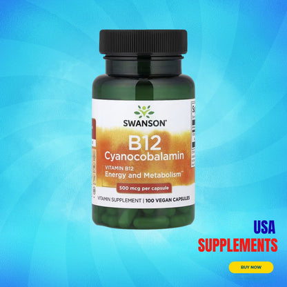 USA Supplements | Swanson, Vitamin B12, 500 mcg, 100 Vegan Capsules ( Energy Production )
