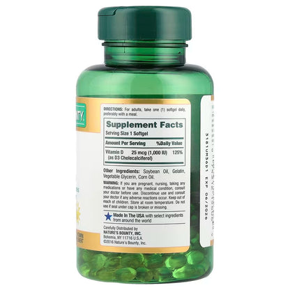 USA Supplements | Nature's Bounty, Vitamin D3, 25 mcg, 250 Rapid Release Softgels ( Bone Health )