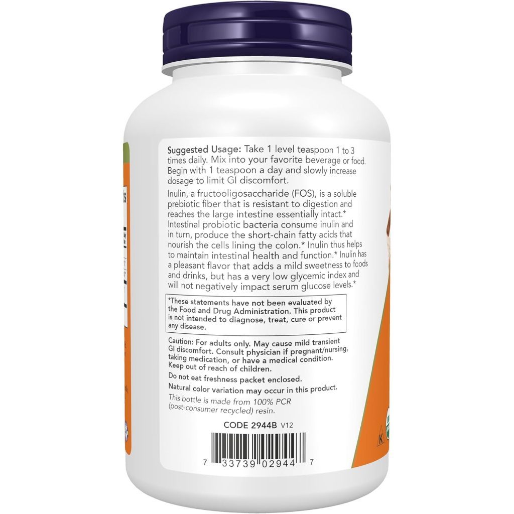 USA Supplements | NOW Foods, Certified Organic Inulin, Powder, 8 oz ( Intestinal Support )
