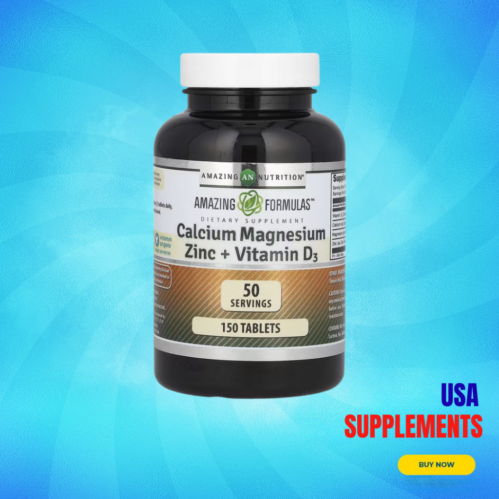 USA Supplements | Amazing Nutrition, Calcium Magnesium Zinc + Vitamin D3 ( Supports Bone Strength )