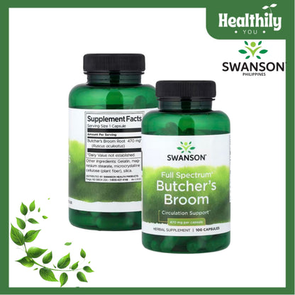 HealthilyYou | Swanson, Full Spectrum® Butcher's Broom, 470 mg, 100 Capsules Circulation Support