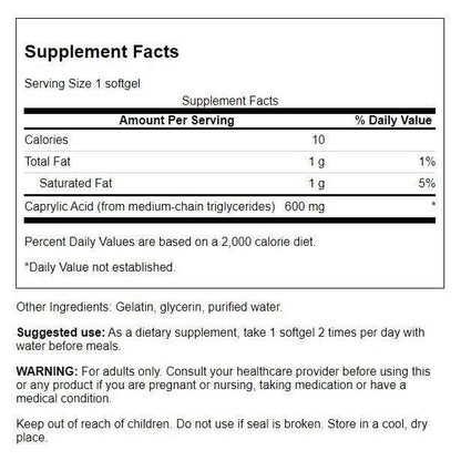 HealthilyYou | Swanson, Caprylic Acid, 600 mg, 60 Softgels Energy and Metabolism