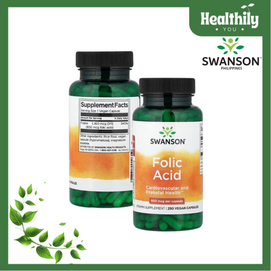 HealthilyYou | Swanson, Folic Acid, 800 mcg, 250 Vegan Capsules Cardiovascular and Prenatal Health