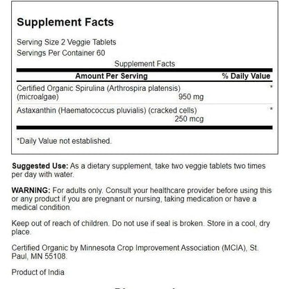 HealthilyYou | Swanson, Organic Spirulina & Astaxanthin, 120 Veggie Tabs Antioxidant Support