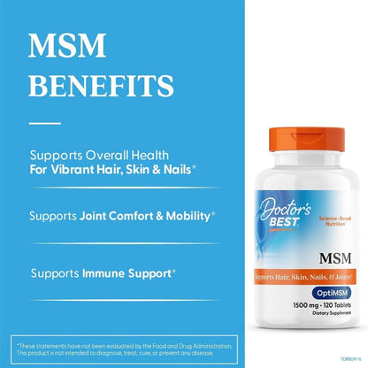 USA Supplements | Doctor's Best, MSM w/ OptiMSM®, 1,500 mg, 120 Tablets ( Joint Comfort & Mobility )