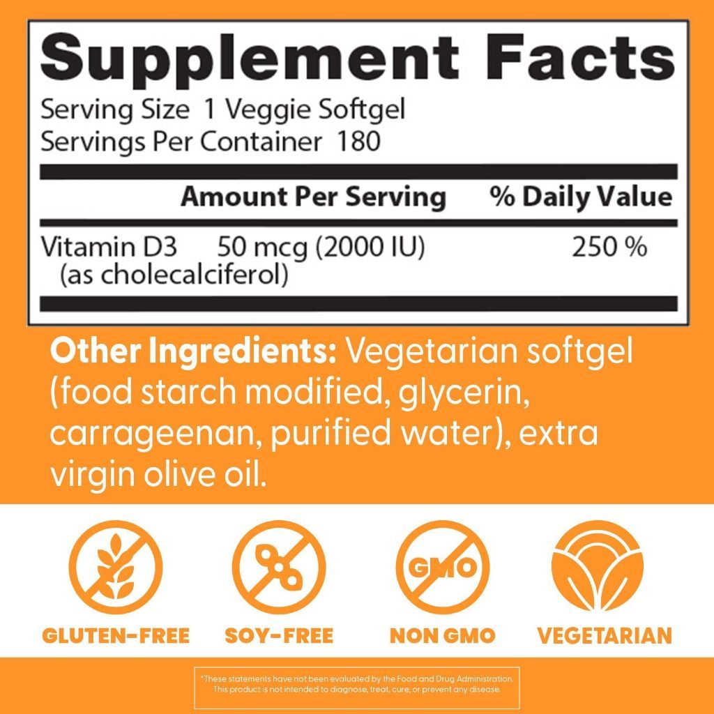 USA Supplements | Doctor's Best, Vitamin D3, 2,000 IU, 180 Softgels ( Bone & Teeth Support )