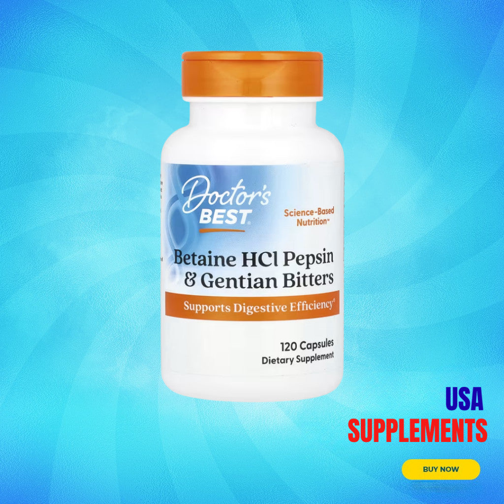 USA Supplements | Doctor's Best, Betaine HCl Pepsin & Gentian Bitters ( Enhances Protein Digestion )
