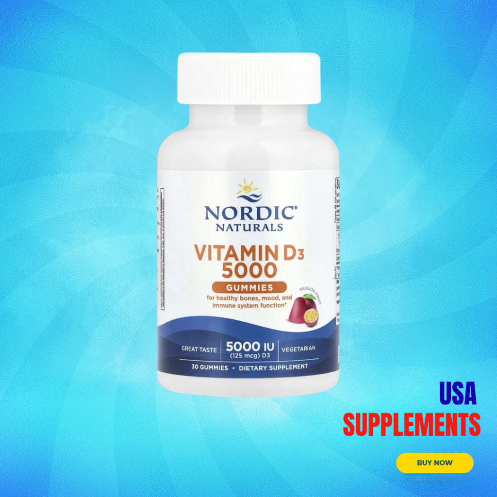 USA Supplements | Nordic Naturals, Vitamin D3 5000,  Passion Fruit, 30 Gummies ( Bone Health )