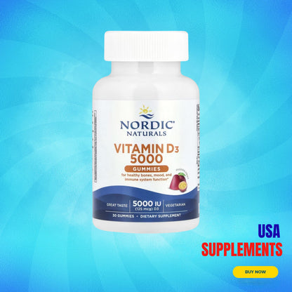 USA Supplements | Nordic Naturals, Vitamin D3 5000,  Passion Fruit, 30 Gummies ( Bone Health )