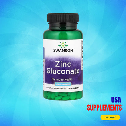 USA Supplements | Swanson, Zinc Gluconate, 30 mg, 250 Tablets ( Immune System Function )