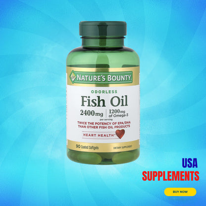 USA Supplements | Nature's Bounty, Odorless Fish Oil, 2,400 mg, 90 Coated Softgels ( Heart Health )
