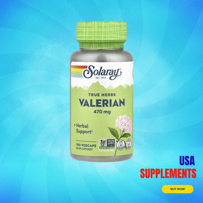USA Supplements | Solaray, True Herbs, Valerian, 100 VegCaps ( Sleep Support )