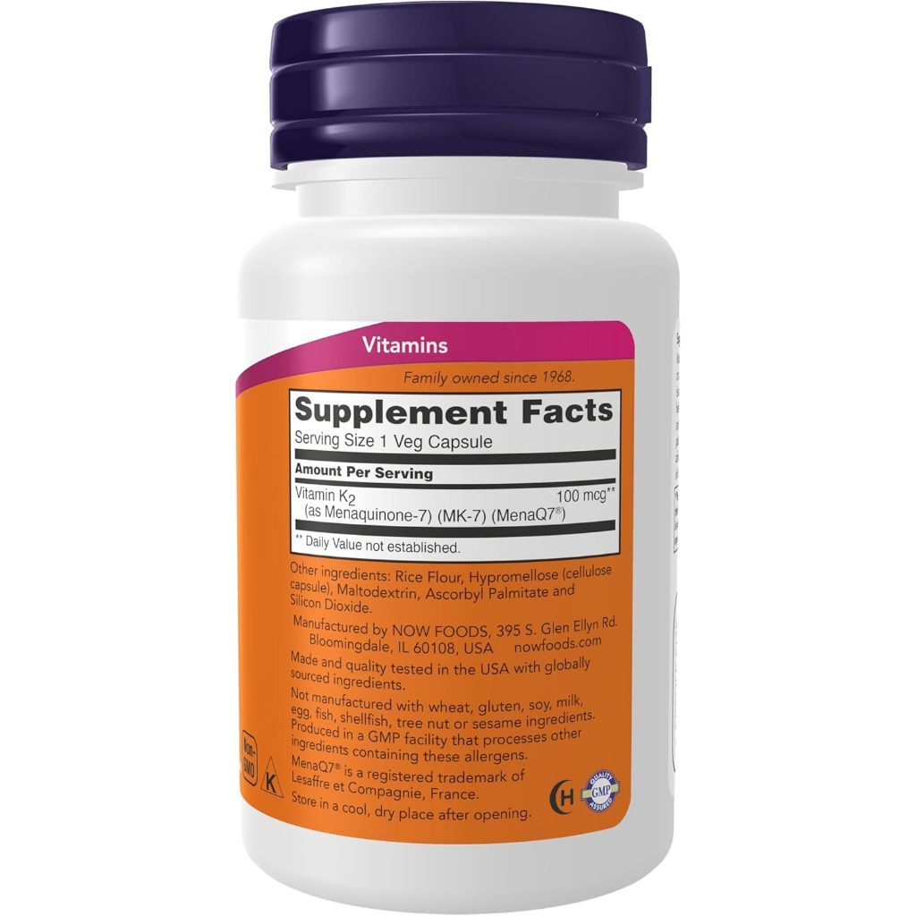 USA Supplements | NOW Foods, MK-7 Vitamin K-2, 100 mcg, 60 Veg Capsules ( Supports Bone Health )
