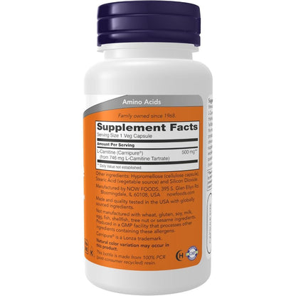 USA Supplements | NOW Foods, L-Carnitine, 500 mg, 60 Veg Capsules ( Fitness Support )