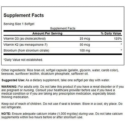 Healthily You | Swanson, Vitamins D3 & K2, Extra Strength, with Strontium 60 Veggie Caps Bone Health
