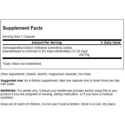 Healthily You | Swanson, Ashwagandha Extract, Standardized, 450 mg, 60 Capsules Stress Support