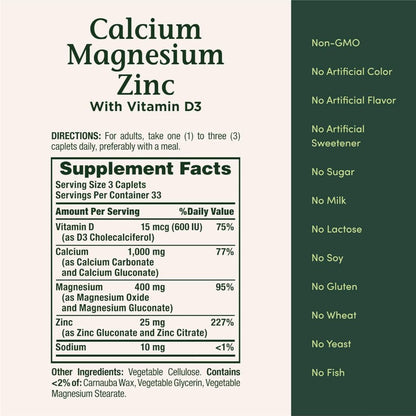LittleSunshine | Nature's Bounty, Calcium Magnesium Zinc with Vitamin D3, 100 Coated Caplets