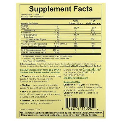 LittleSunshine | ChildLife Essentials, Essentials, Omega-3 DHA + Choline, SoftChew Gummies, Passion