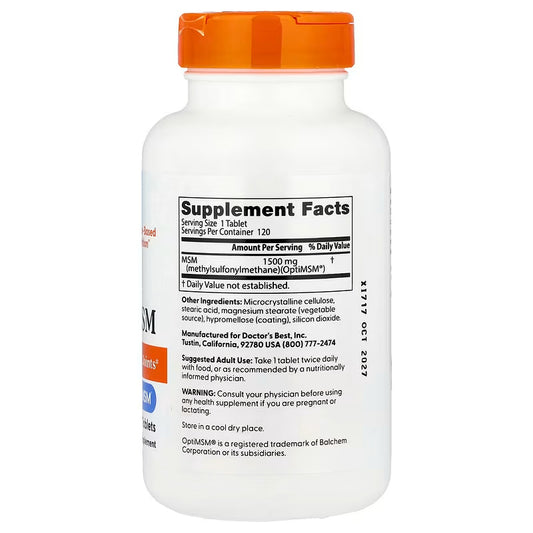 USA Supplements | Doctor's Best, MSM w/ OptiMSM®, 1,500 mg, 120 Tablets ( Joint Comfort & Mobility )