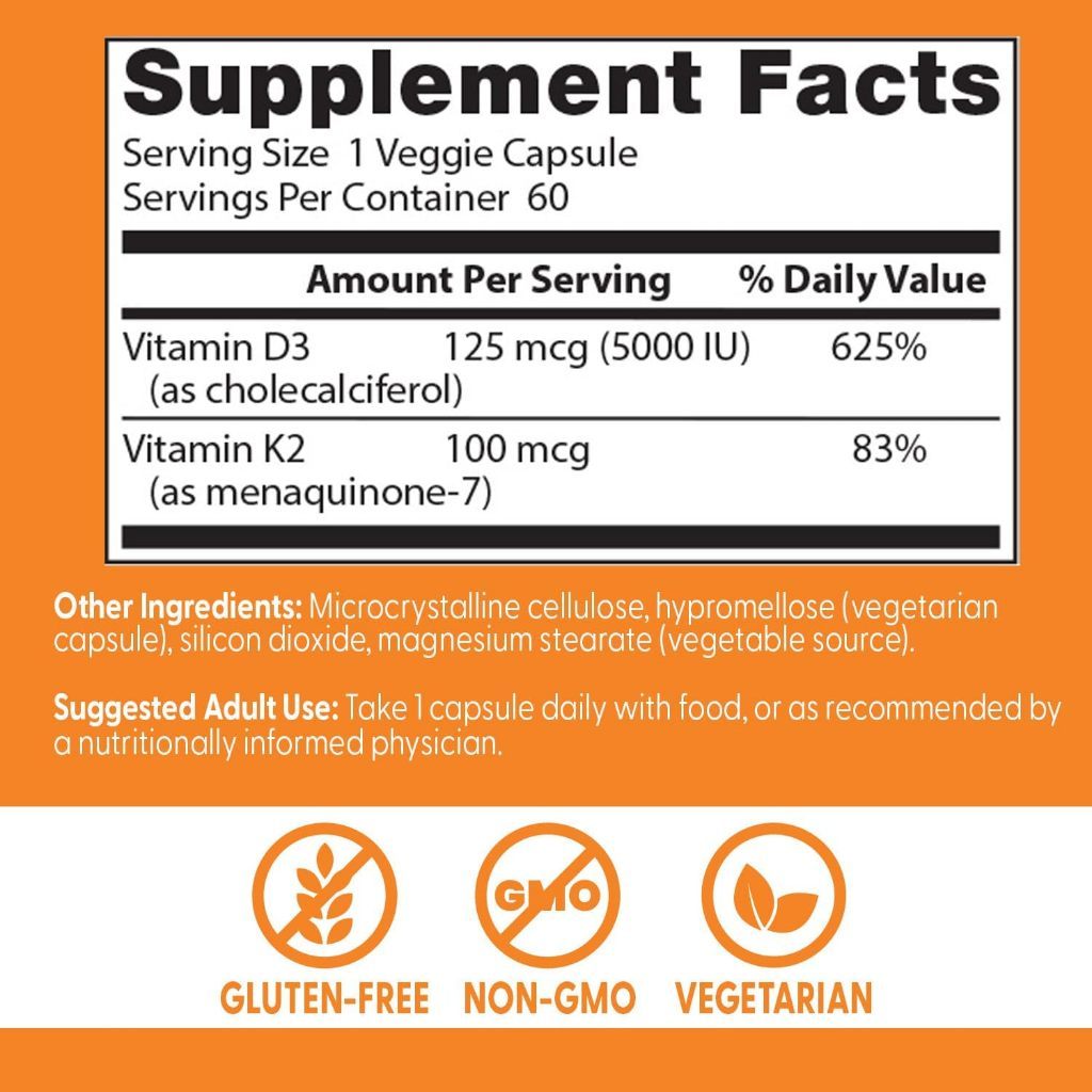 USA Supplements | Doctor's Best, Vitamin D3 + K2, MK-7, 60 Veggie Caps ( Supports Strong Bones )
