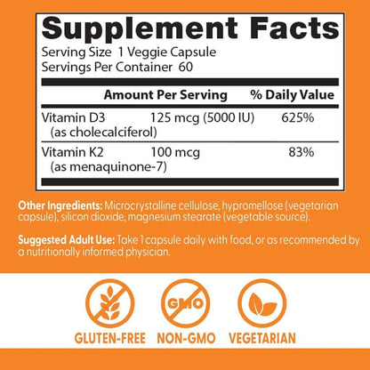 USA Supplements | Doctor's Best, Vitamin D3 + K2, MK-7, 60 Veggie Caps ( Supports Strong Bones )
