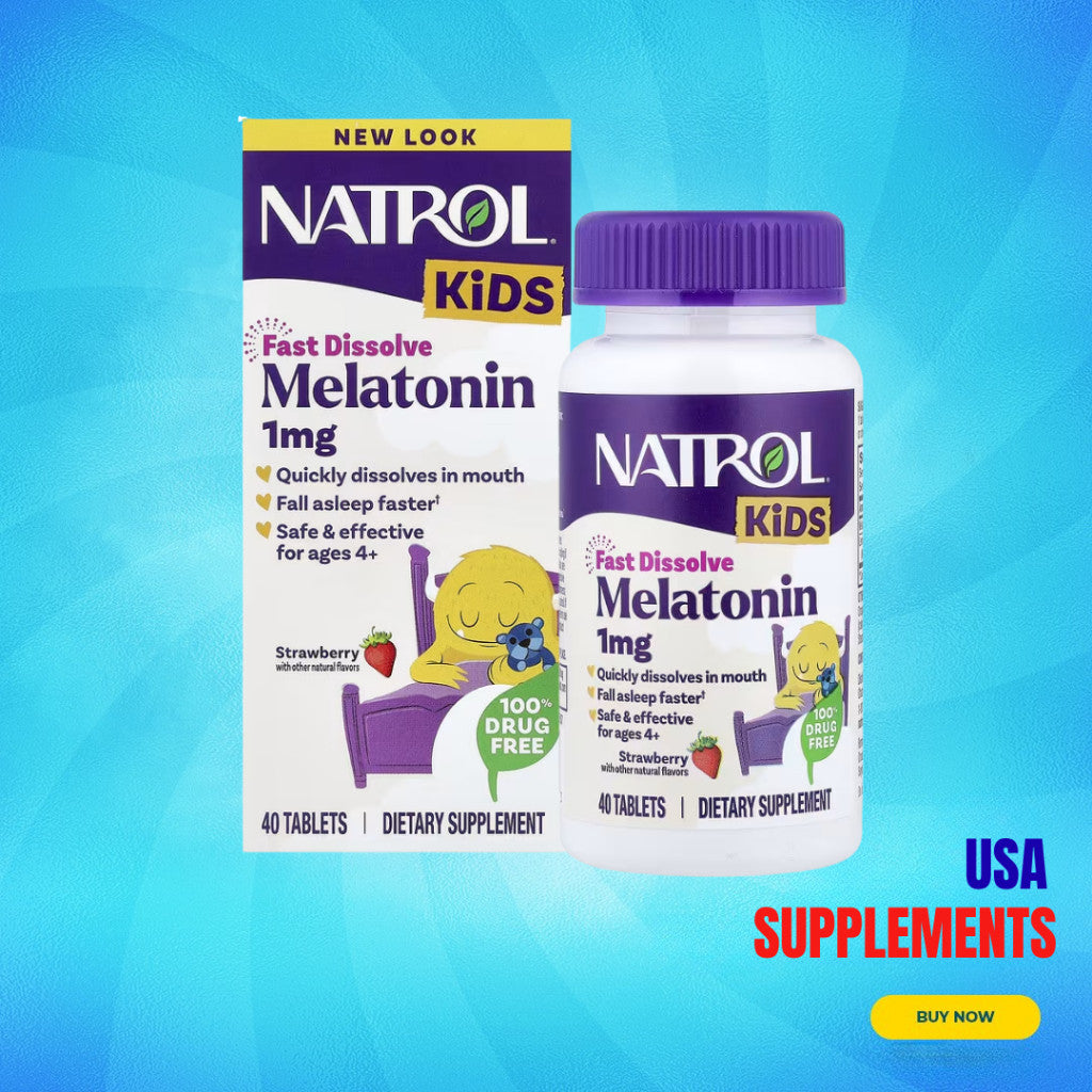 USA Supplements | Natrol, Kids, Melatonin, Ages 4+, Strawberry, 40 Tablets ( Fall Asleep Faster )