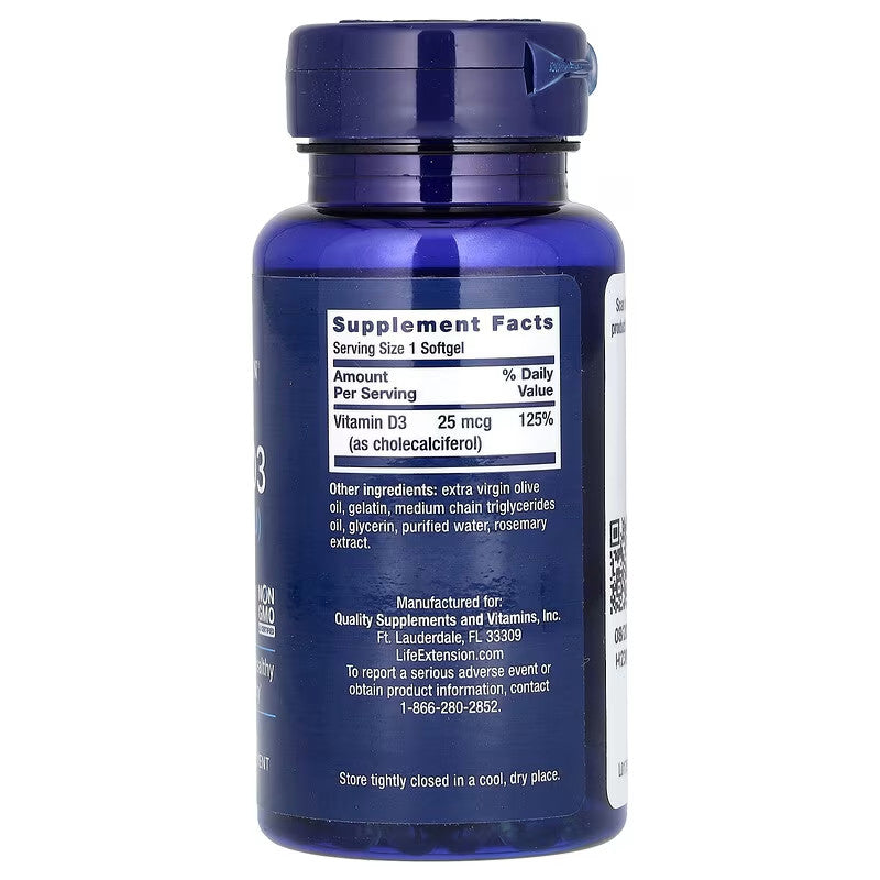 USA Supplements | Life Extension, Vitamin D3, 25 mcg, 250 Softgels ( Supports Bone Health )