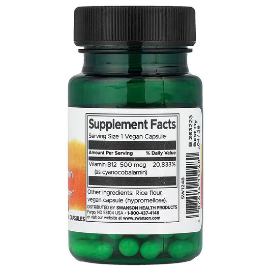 USA Supplements | Swanson, Vitamin B12, 500 mcg, 30 Vegan Capsules ( Energy Production )