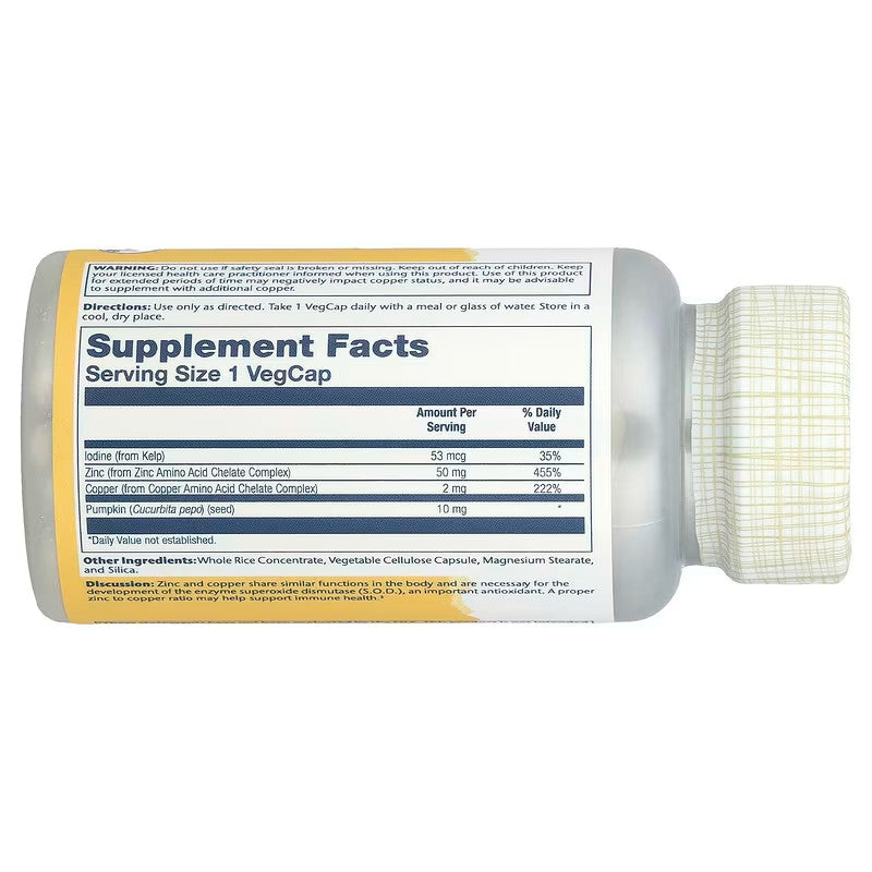 USA Supplements | Solaray, Zinc Copper with Kelp & Pumpkin Seed ( Immune System Support )