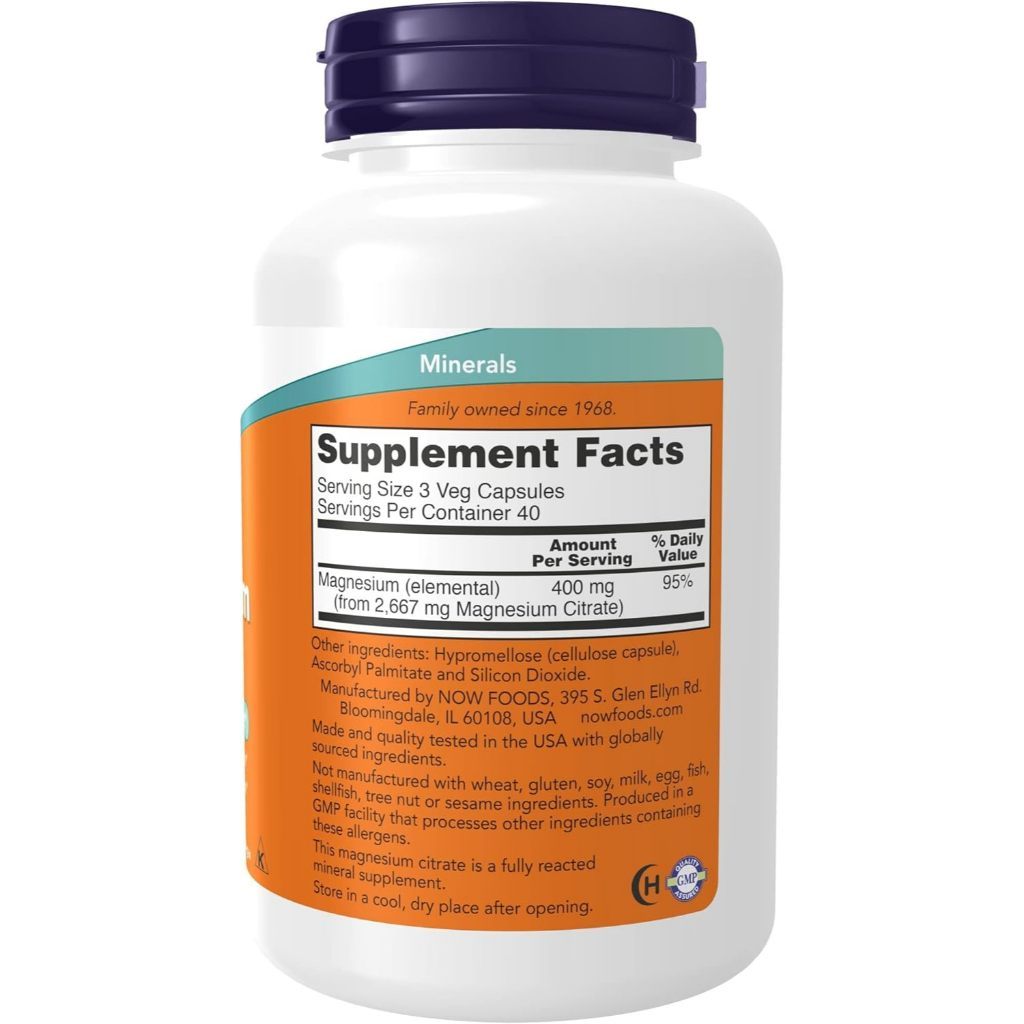 USA Supplements | NOW Foods, Magnesium Citrate, 120 Veg Capsules ( Nervous System Support )