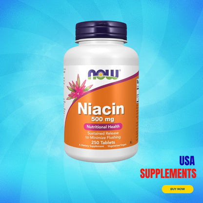 USA Supplements | NOW Foods, Niacin, 500 mg, 250 Tablets ( Supports Energy Production & Metabolism )