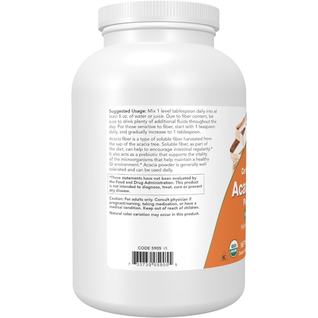 USA Supplements | NOW Foods, Certified Organic Acacia Fiber Pure Powder ( Intestinal Health )