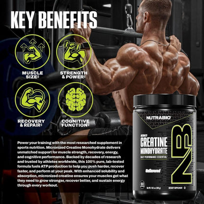 USA Supplements | NutraBio, Micronized Creatine Monohydrate, 10.6 oz ( Muscle Strength )