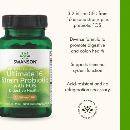 HealthilyYou | Swanson, Dr. Stephen Langer's Ultimate 16 Strain Probiotic with FOS, Vegan EMBO Caps